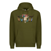 Army Green Texas Longhorn Bull Skull Premium Hoodie - JahusDesignShop
