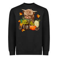 Black Heifer with Pumpkins Heavyweight Sweatshirt - texasbilliewilder
