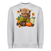 Heather Grey Heifer with Pumpkins Heavyweight Sweatshirt - texasbilliewilder