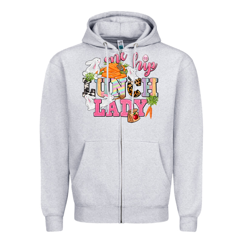 One Hip Lunch Lady Easter Day Zipper Hoodie by CowGirlArtShop | Teevron