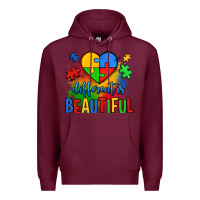 Burgundy different is beautiful autism Premium Hoodie - OliviaCreatesArt