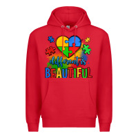 Red different is beautiful autism Premium Hoodie - OliviaCreatesArt