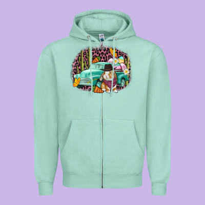 Western Rabbit Easter Day Zipper Hoodie Designed By Cowgirlartshop