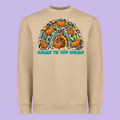 Gobble Til You Wobble With Rainbow Heavyweight Sweatshirt Designed By Texasbilliewilder