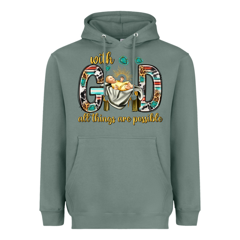 With God All Things Are Possible With Baby Jesus Bbs Heavyweight Hoodie by BundleAndBundleShop | Teevron