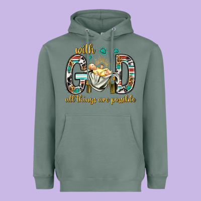 With God All Things Are Possible With Baby Jesus Bbs Heavyweight Hoodie Designed By Bundleandbundleshop