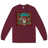 Burgundy merry christmas bull skull Long Sleeve Tee - RanaPortraitStore