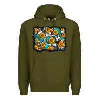 Army Green cowhide  turquoise sunflowers pattern olivia Premium Hoodie - OliviaCreatesArt