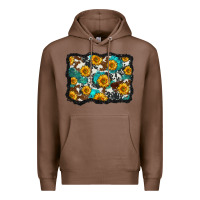 Chestnut cowhide  turquoise sunflowers pattern olivia Premium Hoodie - OliviaCreatesArt