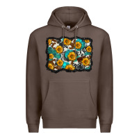 Coffee cowhide  turquoise sunflowers pattern olivia Premium Hoodie - OliviaCreatesArt