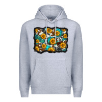 Heather Grey cowhide  turquoise sunflowers pattern olivia Premium Hoodie - OliviaCreatesArt