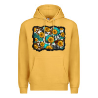 Mustard cowhide  turquoise sunflowers pattern olivia Premium Hoodie - OliviaCreatesArt