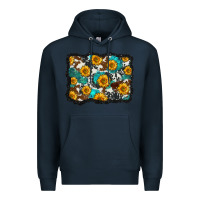 Navy cowhide  turquoise sunflowers pattern olivia Premium Hoodie - OliviaCreatesArt
