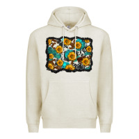 Oatmeal Heather cowhide  turquoise sunflowers pattern olivia Premium Hoodie - OliviaCreatesArt