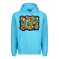 Ocean Blue cowhide  turquoise sunflowers pattern olivia Premium Hoodie - OliviaCreatesArt