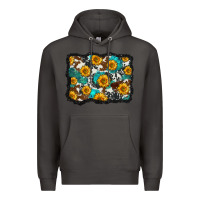 Smoke cowhide  turquoise sunflowers pattern olivia Premium Hoodie - OliviaCreatesArt