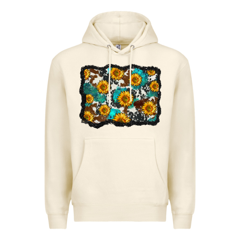 Cowhide  Turquoise Sunflowers Pattern Olivia Premium Hoodie by OliviaCreatesArt | Teevron