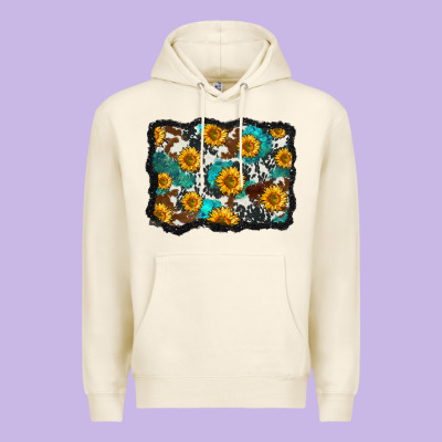 Cowhide  Turquoise Sunflowers Pattern Olivia Premium Hoodie Designed By Oliviacreatesart