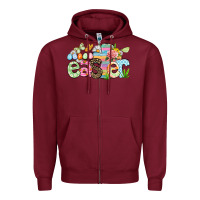 Burgundy Happy Easter Easter Day Zipper Hoodie - CowGirlArtShop