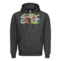 Charcoal Heather Happy Easter Easter Day Zipper Hoodie - CowGirlArtShop