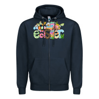 Navy Happy Easter Easter Day Zipper Hoodie - CowGirlArtShop