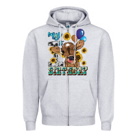 Heather Grey My first Birthday baby cow sunflower Zipper Hoodie - HowdyJamesFarm