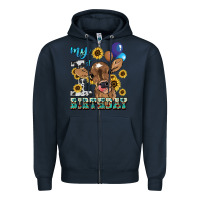 Navy My first Birthday baby cow sunflower Zipper Hoodie - HowdyJamesFarm