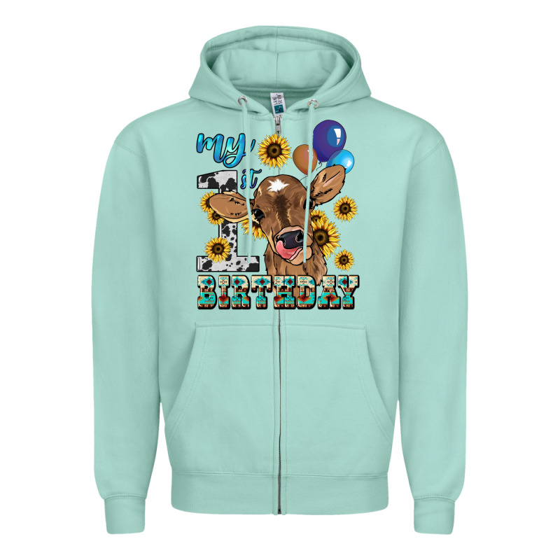 My First Birthday Baby Cow Sunflower Zipper Hoodie by HowdyJamesFarm | Teevron