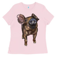 Bubblegum Pink baby duroc pig Ladies Tee - LillyAllenDesigns