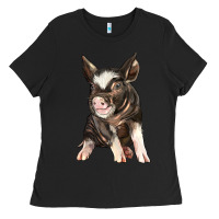 Black baby berkshire pig Ladies Tee - LillyAllenDesigns