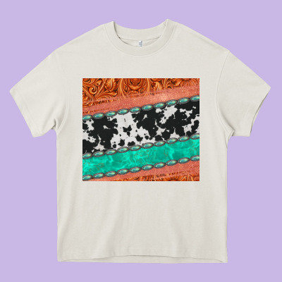 Western Turquoise Gemstone Cowhide  Leather Tumbler Heavy Core Tee Designed By Jasminsmagicworld