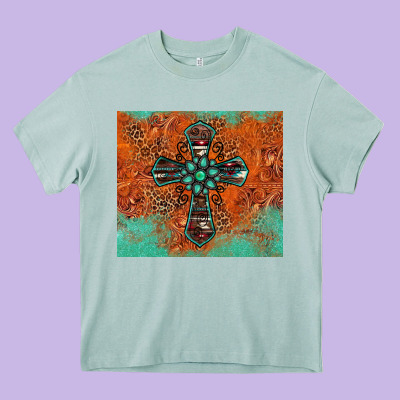Western Cross Tumbler Heavy Core Tee Designed By Jasminsmagicworld