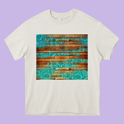 Turquoise  Leather And Wooden Pattern Tumbler Heavy Core Tee Designed By Jasminsmagicworld