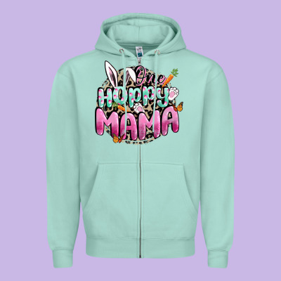 One Hoppy Mama Easter Day Zipper Hoodie Designed By Cowgirlartshop