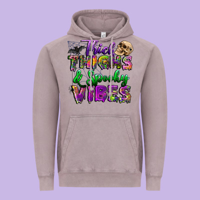 Thick Thighs And Spooky Vibes Vintage Hoodie Designed By Bundleandbundleshop