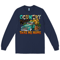 Navy country roads take me home vintage truck Long Sleeve Tee - Jasminsmagicworld