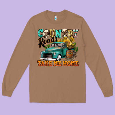 Country Roads Take Me Home Vintage Truck Long Sleeve Tee Designed By Jasminsmagicworld