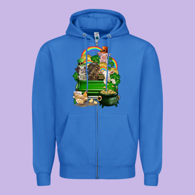 St. Patrick's Day Animal Truck Zipper Hoodie Designed By Cowgirlartshop