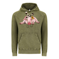 Vintage Olive baby pig with cowhide ribbon Vintage Hoodie - RanaPortraitStore
