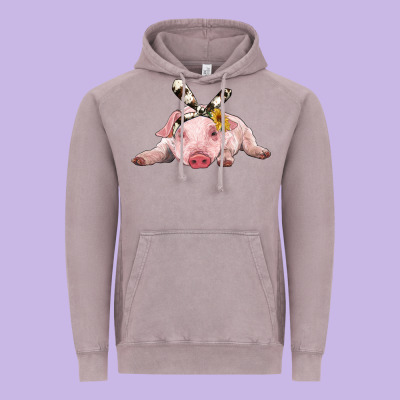 Baby Pig With Cowhide Ribbon Vintage Hoodie Designed By Ranaportraitstore