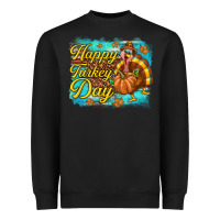 Black Happy Turkey Day Heavyweight Sweatshirt - texasbilliewilder