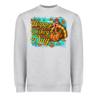 Heather Grey Happy Turkey Day Heavyweight Sweatshirt - texasbilliewilder
