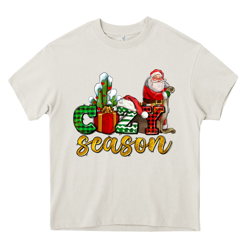 Cozy Season With Santa Christmas Tree Cactus And Gift Heavy Core Tee by AdoDesignShop | Teevron