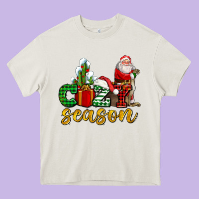 Cozy Season With Santa Christmas Tree Cactus And Gift Heavy Core Tee Designed By Adodesignshop