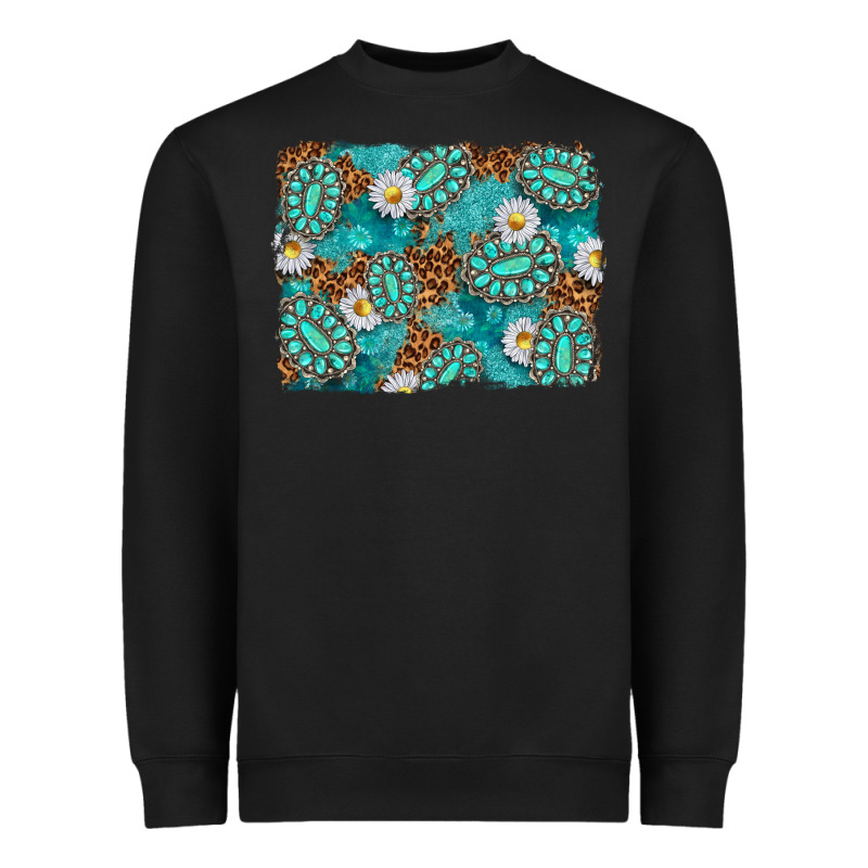 Leopard And Turquoise Gemstone Background Heavyweight Sweatshirt by texasbilliewilder | Teevron