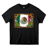 Black mexican flag background with cactus and sunflower Heavy Core Tee - Jasminsmagicworld