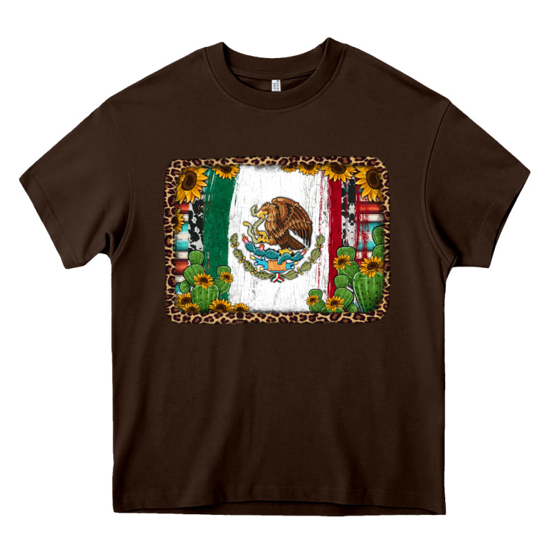 Mexican Flag Background With Cactus And Sunflower Heavy Core Tee by Jasminsmagicworld | Teevron