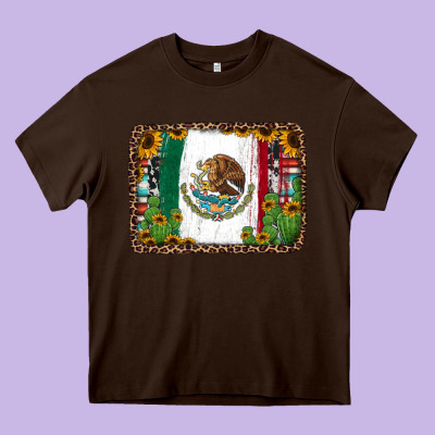 Mexican Flag Background With Cactus And Sunflower Heavy Core Tee Designed By Jasminsmagicworld