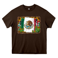 Chocolate Brown mexican flag background with cactus and sunflower Heavy Core Tee - Jasminsmagicworld