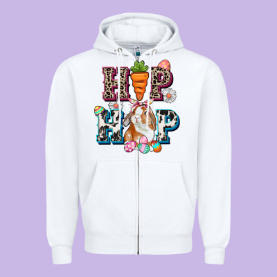 Western Hip Hop Bunny Easter Day Zipper Hoodie Designed By Cowgirlartshop